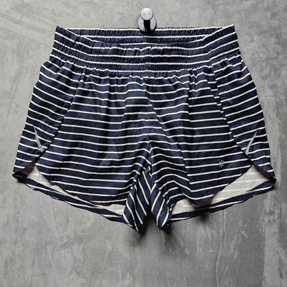 Athleta Navy Blue White‎ Striped Running Shorts Small S 210533-01 Activewear